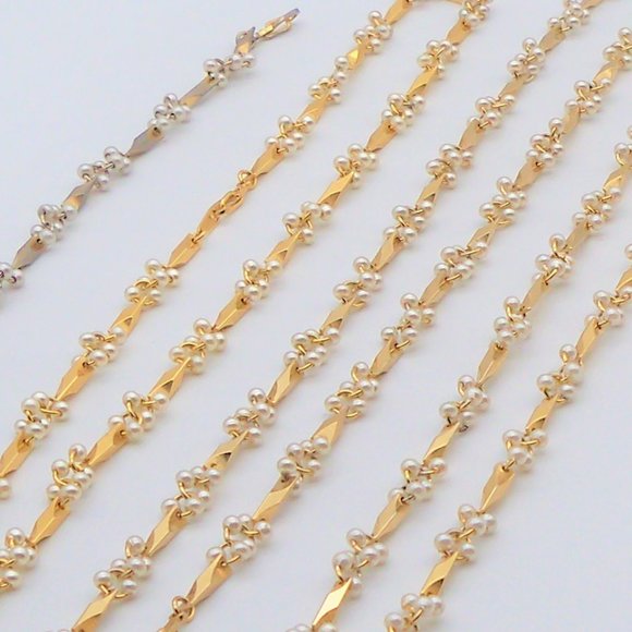 Small Pearls Gold Tone 3 Strand Necklaces and Bracelet Set - Picture 12 of 16